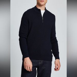 STRUCTURE Men's Y2K Ribbed Knit Quarter Zip Sweater Heather Black & Grey Size M